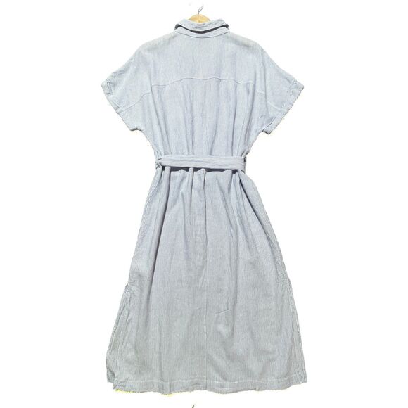 Justfab Striped Linen Blend Shirt Dress Sz XXL Blue White Button-Front Waist Tie - Picture 6 of 9
